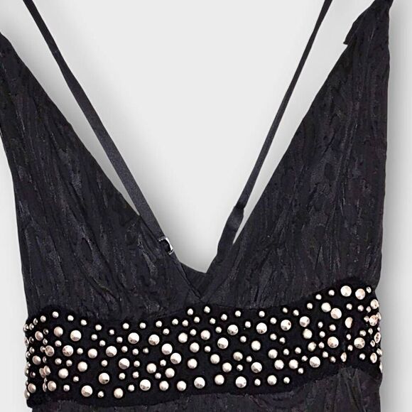 Bebe Black Silk gown Sz Medium Swiftie Burnt Velvet Print Maxi Dress Vtg Glamcor - Picture 4 of 15